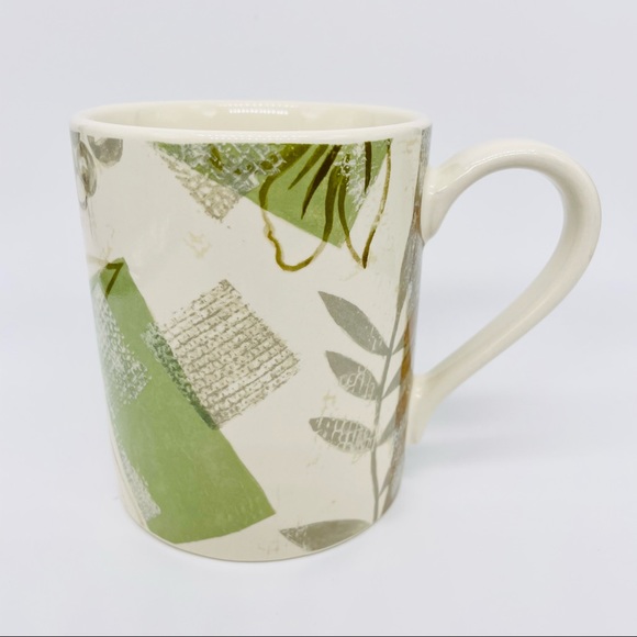 Set of 2 Corelle Stoneware Textured Leaves Coffee Mugs Tea Cups Green Gray White - Picture 8 of 8